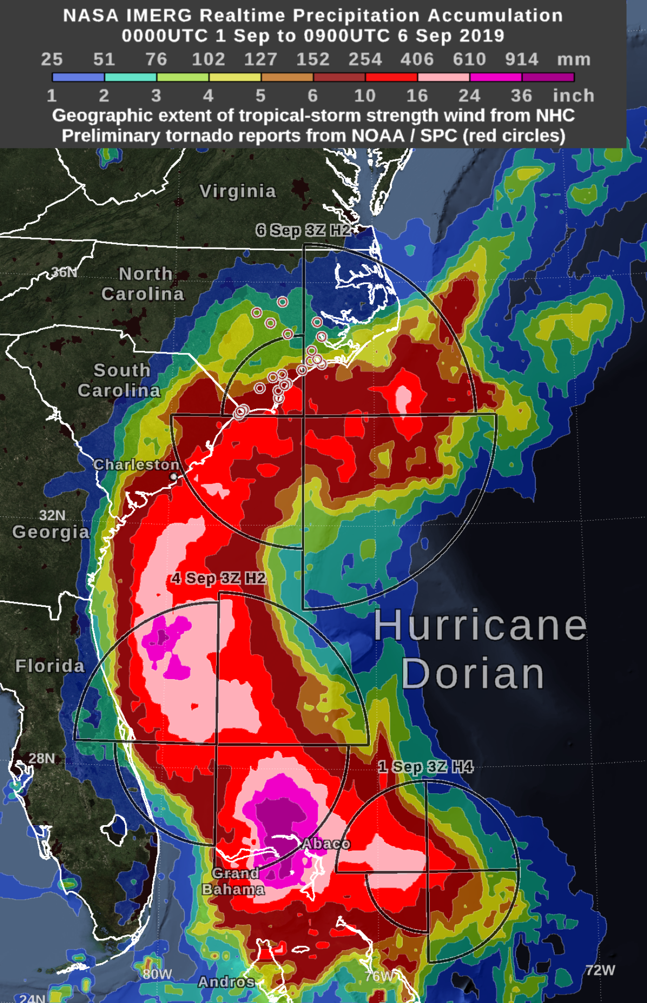 IMERG accumulation of Hurricane Dorian (6 Sept 2019)