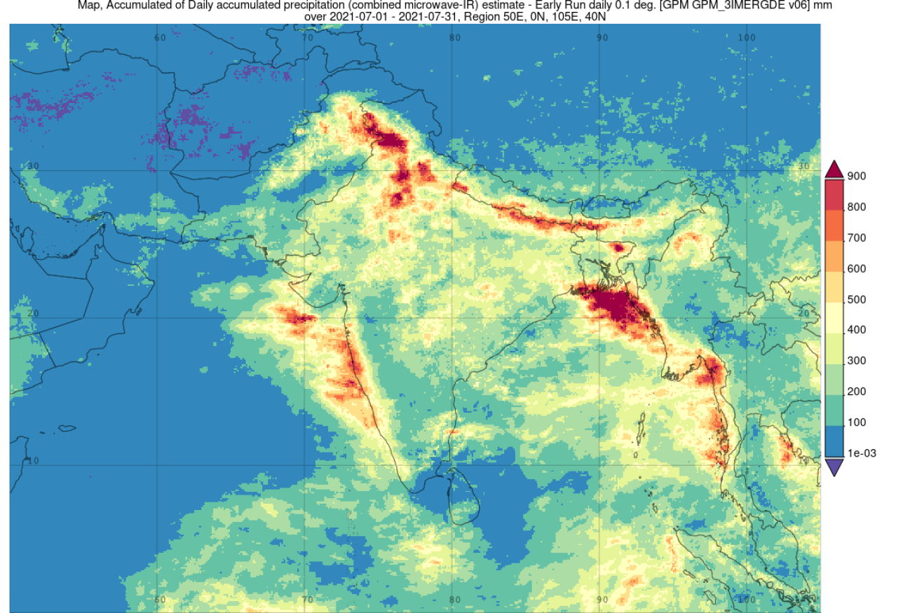 India rainfall totals for July 2021