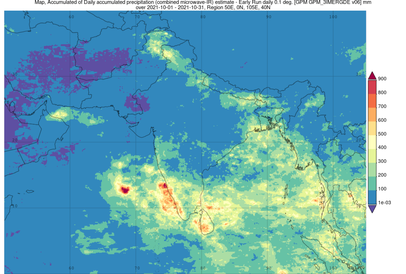IMERG rainfall totals for India October 2021