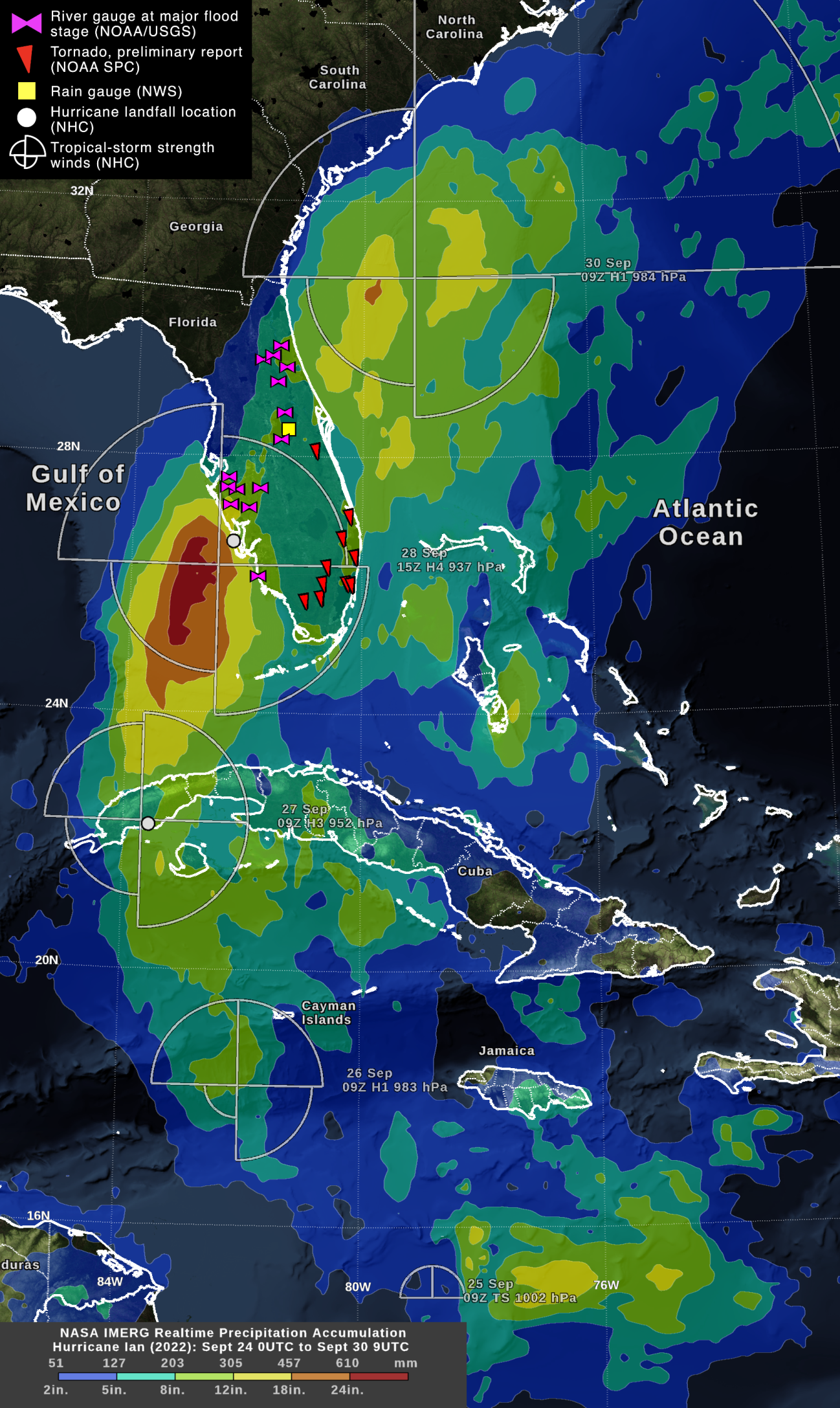 Hurricane Ian IMERG rainfall accumulation through 9Z 30 Sept 2022