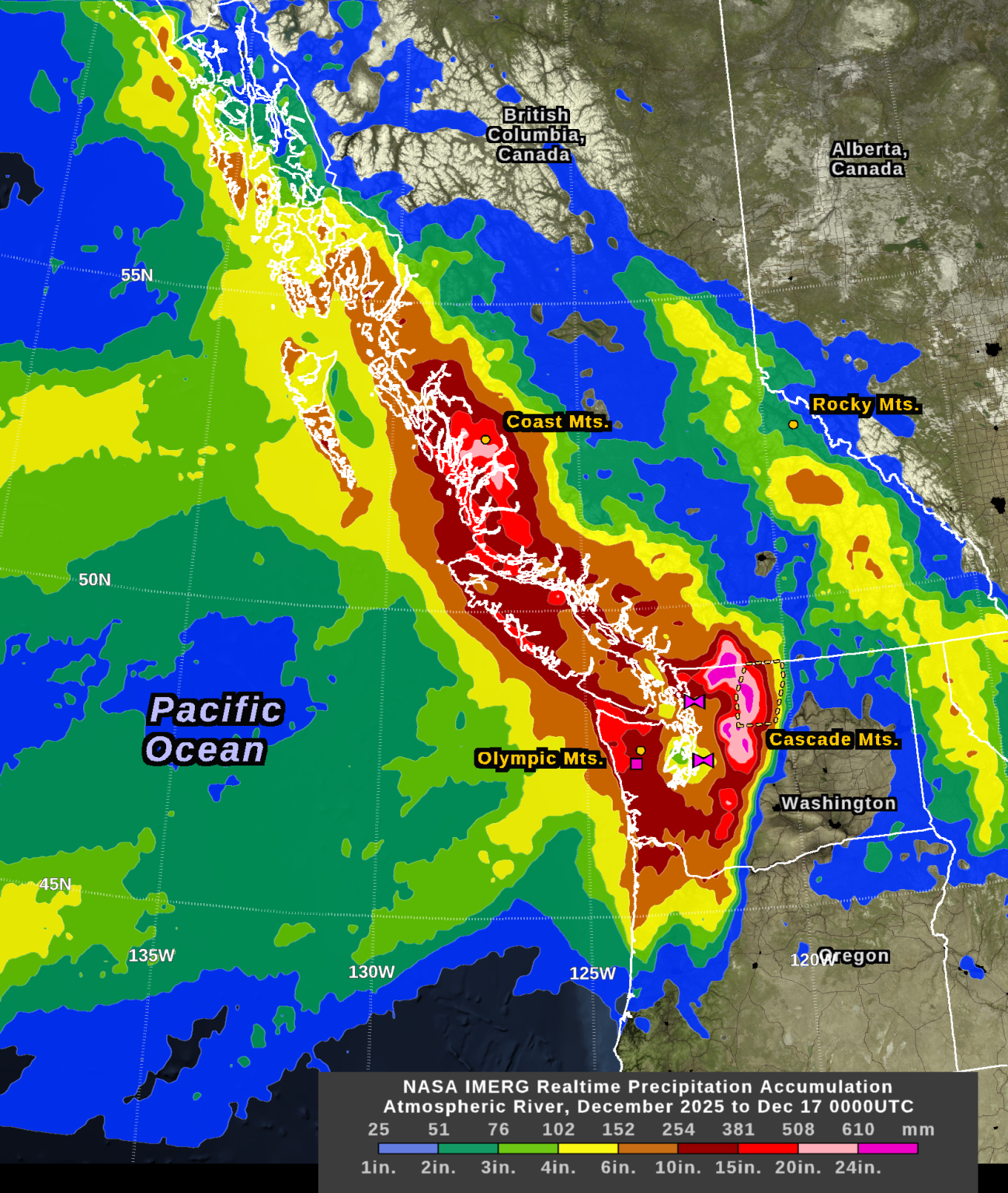 Washington State atmospheric river, Dec. 2025 (wide view)