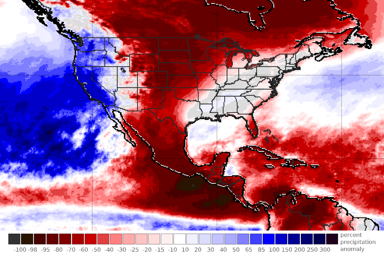 January precipitation anomaly for 1998-2025 over United States