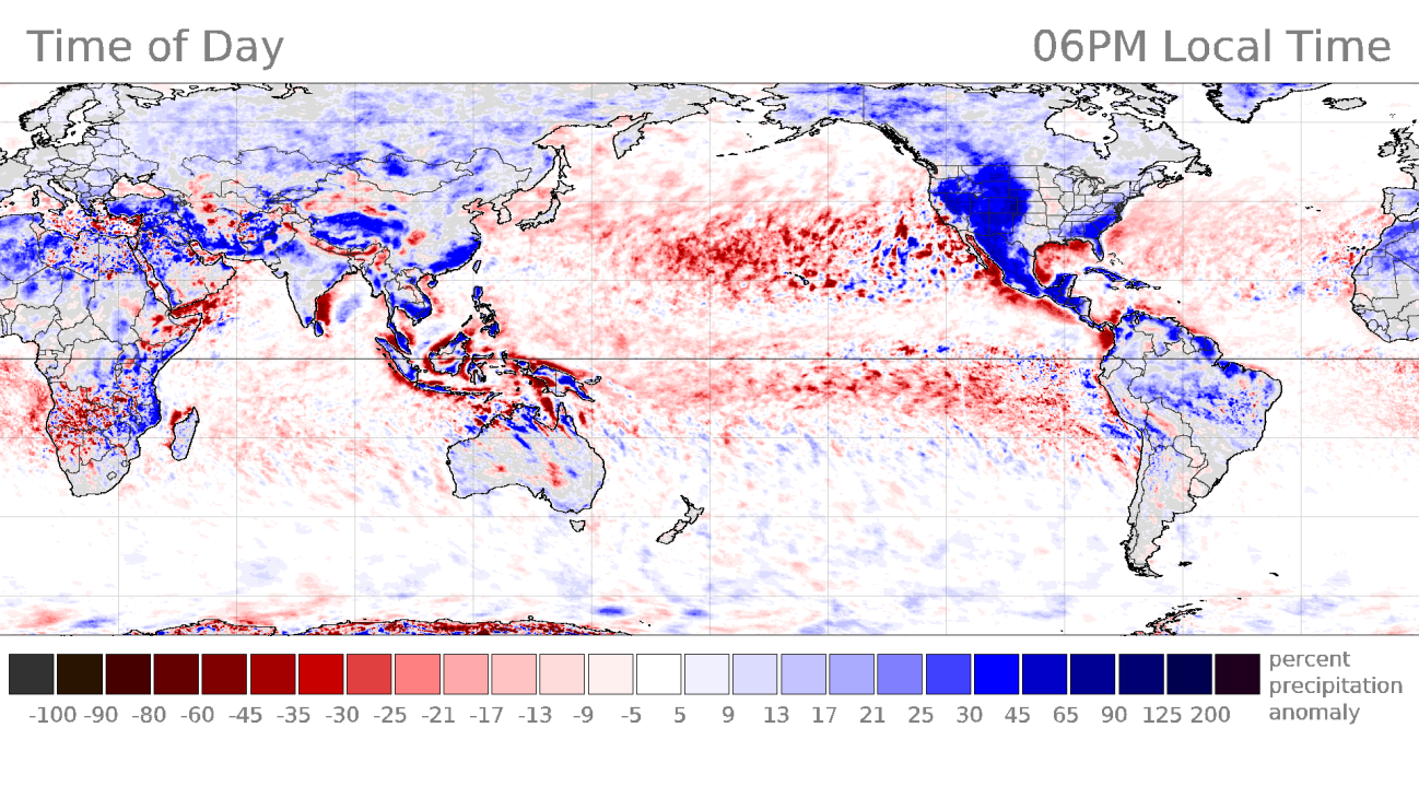 IMERG Diurnal precipitation anomaly centered on 6PM local time for 1998-2025