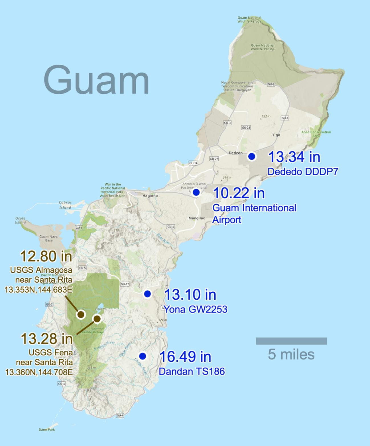 Rain gauge locations for Sinlaku (2026) over Guam