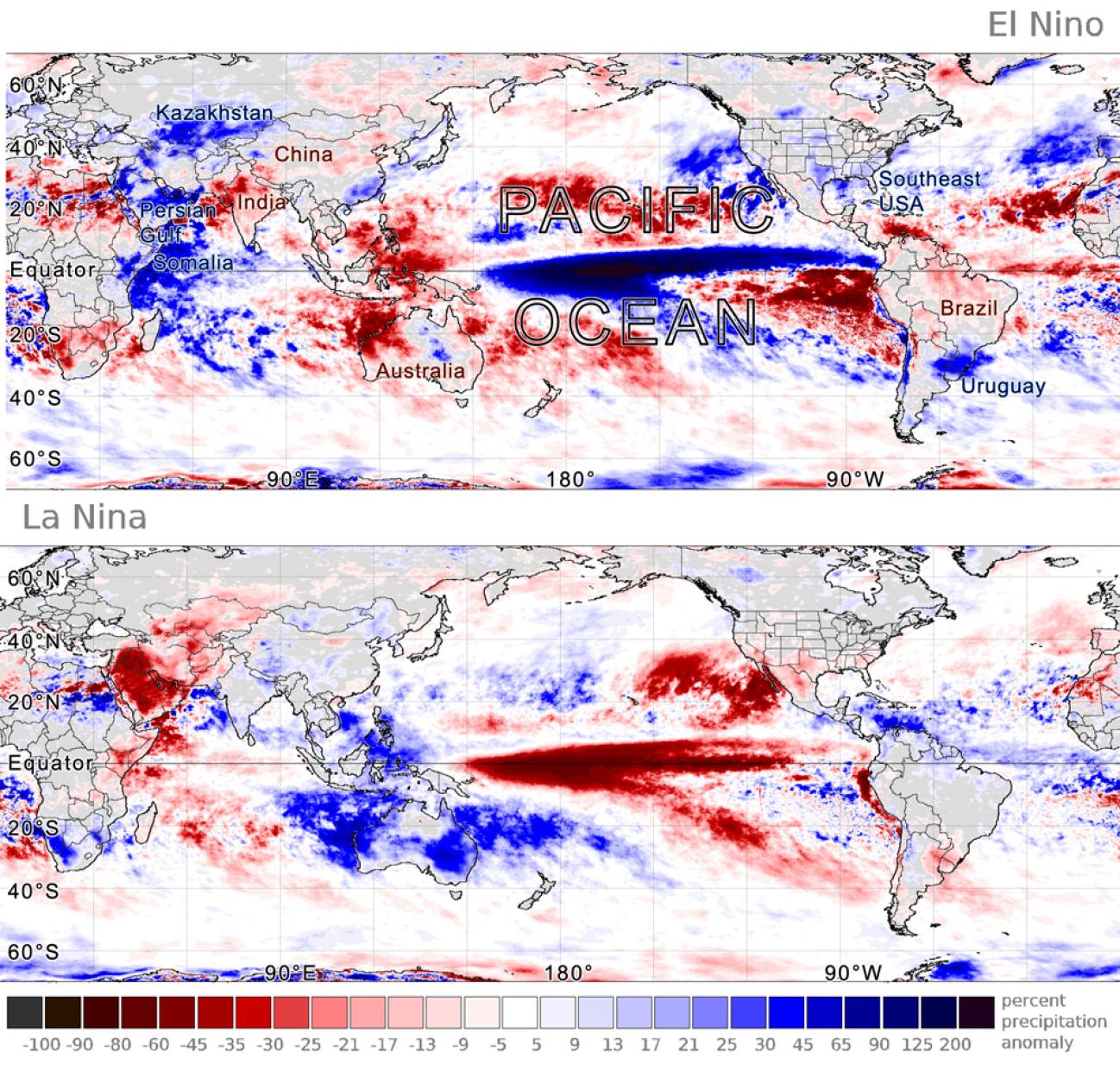 El Nino and La Nina precipitation anomalies