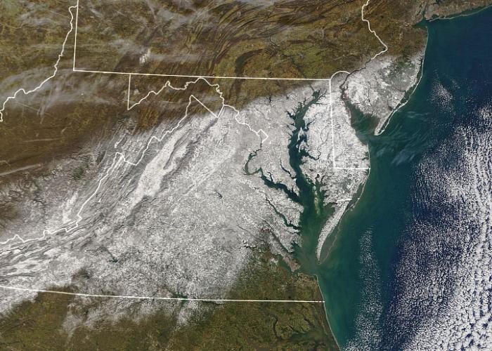 MODIS imagery of the snowstorm in Jan. 2022