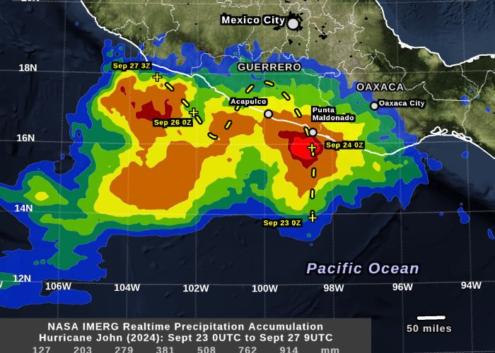 Hurricane John (Sept 2024) IMERG rainfall accumulation