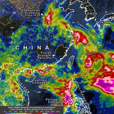 IMERG precipitation over China for July 17 to 28, 2021
