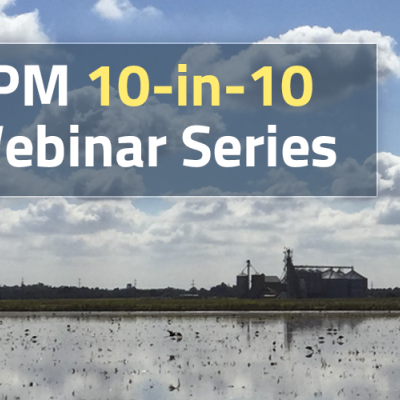 GPM 10-in-10 Webinar Series Banner showing a placid lake with many birds on it. 