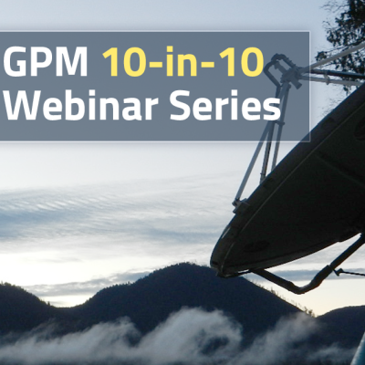 GPM Ground Validation webinar banner showing a large radar dish in front of a misty mountain during the early morning.