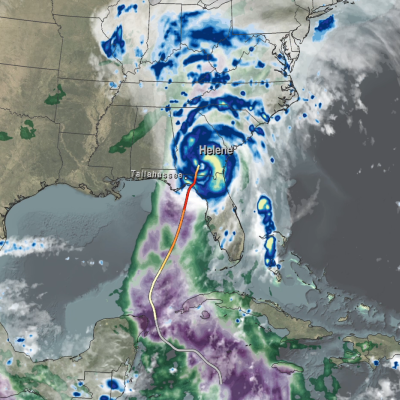 Map of IMERG rainfall totals from Hurricane Helene. 