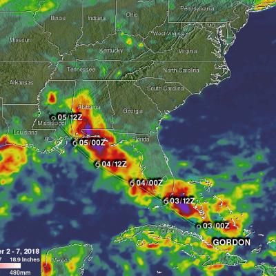 Tropical Storm Gordon's Rainfall Measured With IMERG 