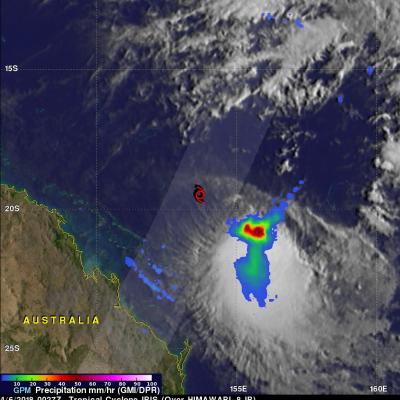 GPM Shows Rainfall Southeast Of Sheared Tropical Cyclone Iris 