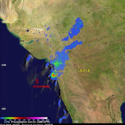 GPM Sees OCKHI's Rain Reaching India's Western Coast