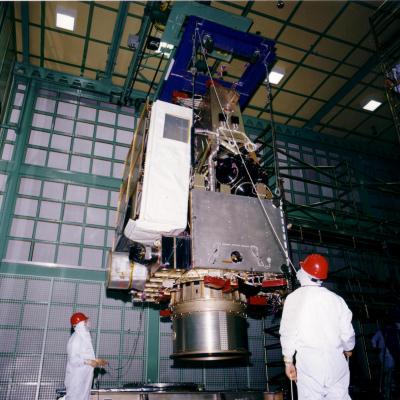 Engineers at Goddard Space Flight Center constructing the TRMM satellite assembl