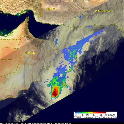 TRMM image of tropical storm near Oman