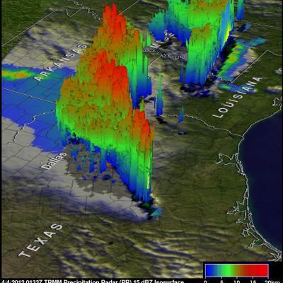 TRMM radar image of tornadic Texas storms