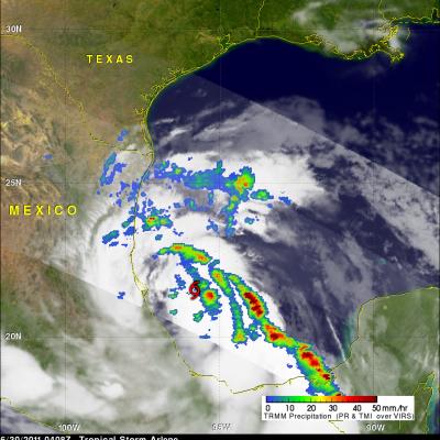 TRMM image of Ariene over Mexico