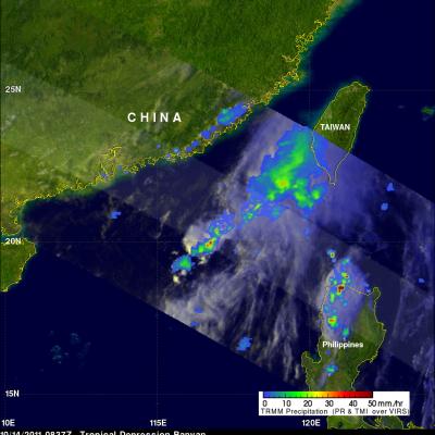 TRMM image of tropical depression Banyan near China