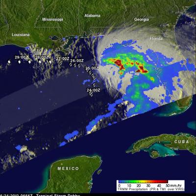 TRMM image of tropical storm Debby near Florida