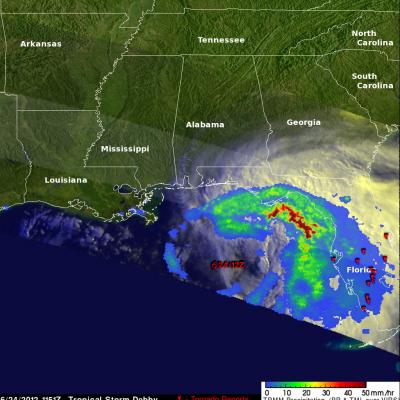 TRMM image of Debby near coast of Florida