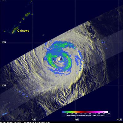 Weaker Typhoon Francisco Seen By TRMM 