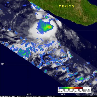TRMM image of Greg near Mexico