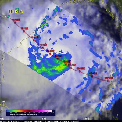 TRMM Sees Intensifying Cyclone Hudhud
