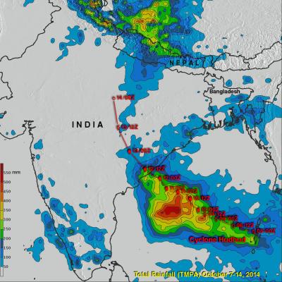Cyclone Hudhud Makes Landfall, Brings Potential for Heavy Rains to Himalayas
