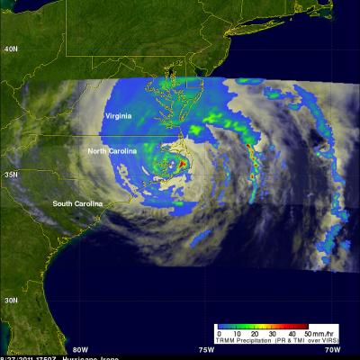 TRMM image of Irene over the Carolinas