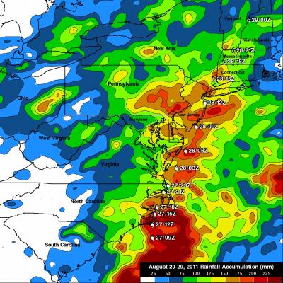 TRMM rainfall analysis of Irene