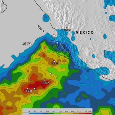 TRMM rain map of heavy rains near Mexico